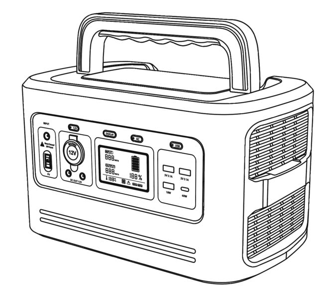 Batterie Nomad 500W LithPowerUnit 48, 32Ah-19.2V/48Ah-12.8V,   Batterie LiFePO4 32Ah / Onduleur 500W / Contrôleur solaire MPPT