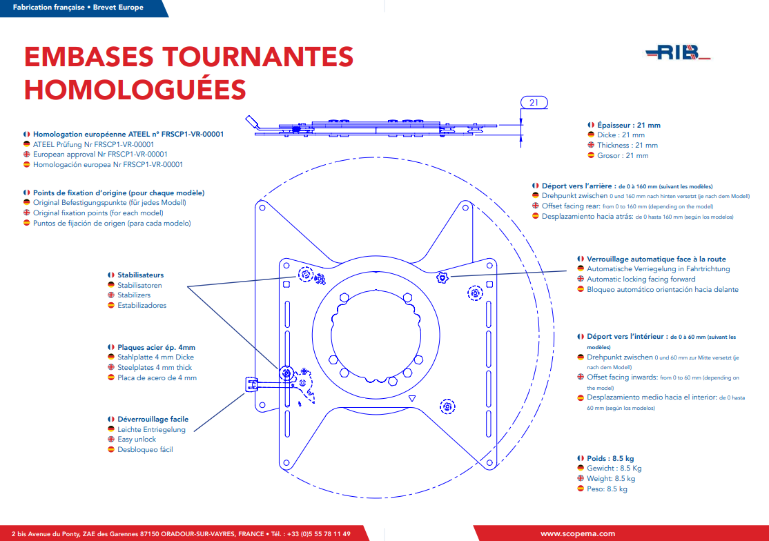 Embase tournante RIB  V3 passager pour TRANPORTER T5/T6/T6.1